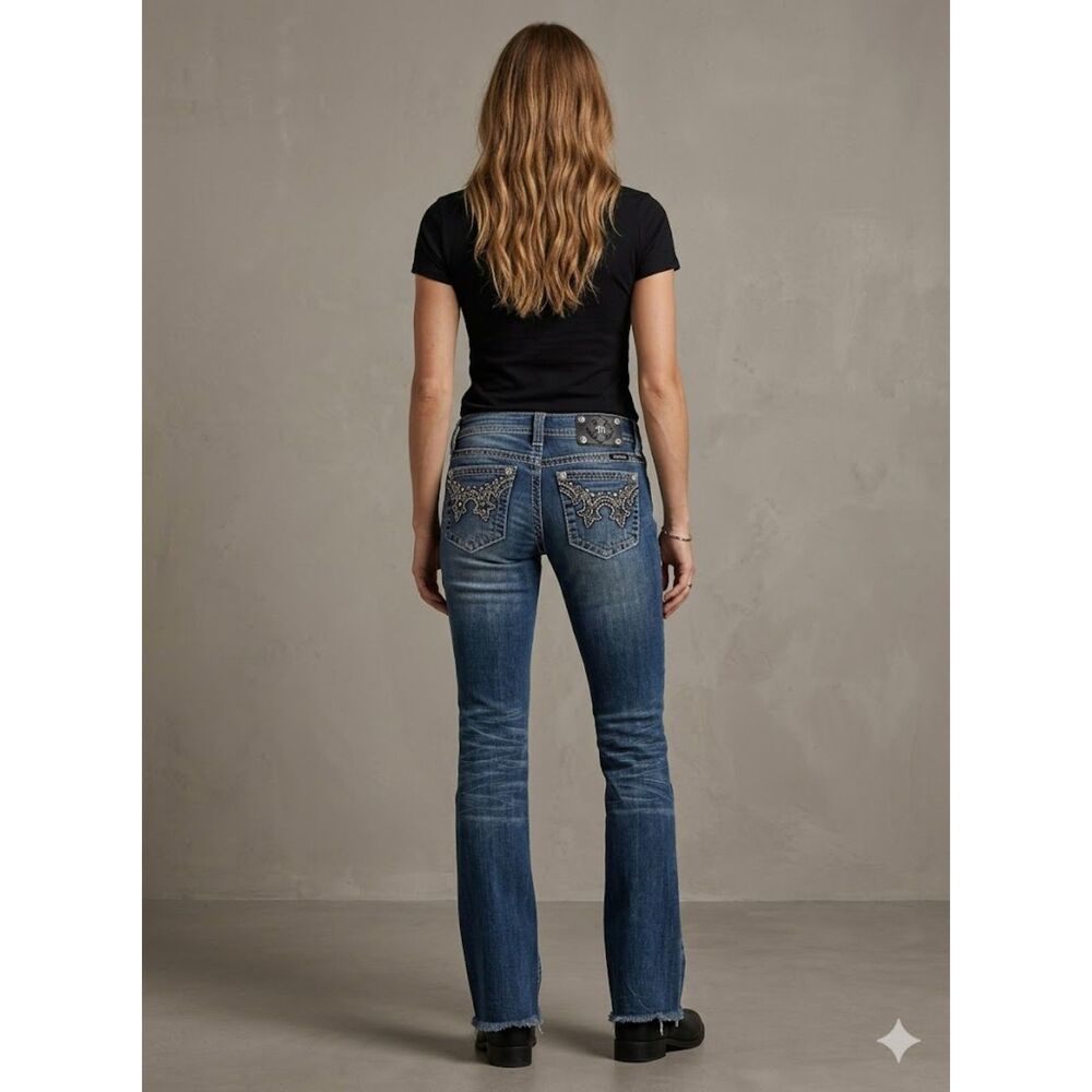 Miss Me JW5307B7 Low Rise Bootcut Jeans Y2K Western Rhinestone Embellished Sz 30